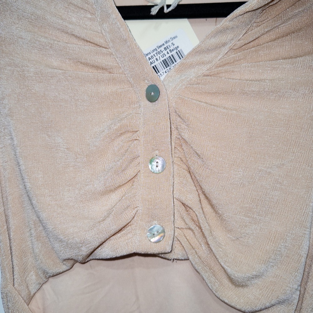 Peppermayo‎ Beige Elena Long Sleeve Mini Dress Size 4 NWT - Picture 3 of 8